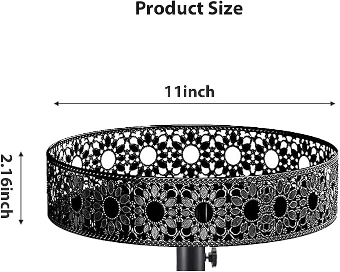 11'' Patio Umbrella Table Tray for Outdoor, Portable Round Table Tray with Umbrella Hole for Beach Patio Garden Pool Umbrella, Hollow Sunflower Shape, Black