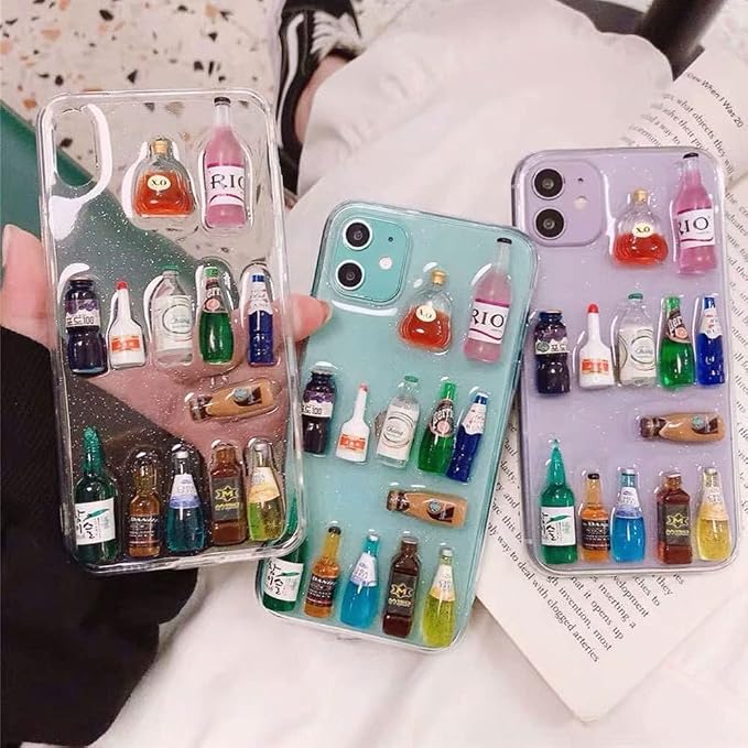 40Pcs Mini Imitation Wine Drink Bottle Cup Model DIY Embellishments Phone Case Resin Small Ornaments Cake Decoration Accessories Random Pattern(Color 1)
