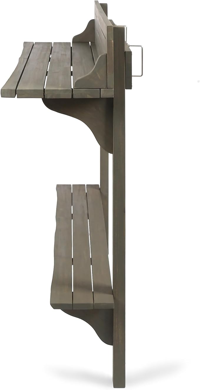 Merax Outdoor Balcony Bar Table, Wall Mounted Folding Patio Bar Table with Acacia Wood Top, Space Saving Table for Balcony Railing, Small Spaces, Gray