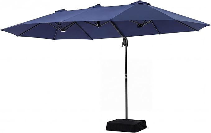 COSIEST 8 * 13FT Cantilever Patio Umbrella with Base,Large Rectangle Offset Umbrella，Heavy Duty Double-Sided Table Market Umbrella for Garden, Pool, Deck Shade, Navy Blue