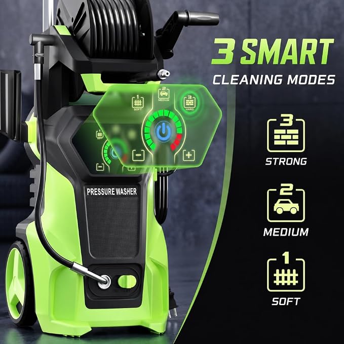𝟓𝟎𝟎𝟎𝐏𝐒𝐈 𝐏𝐫𝐞𝐬𝐬𝐮𝐫𝐞 𝐖𝐚𝐬𝐡𝐞𝐫 Cleaner, Portable Car Washer with 4 Quick Connect Nozzles, Foam Cannon (Green)