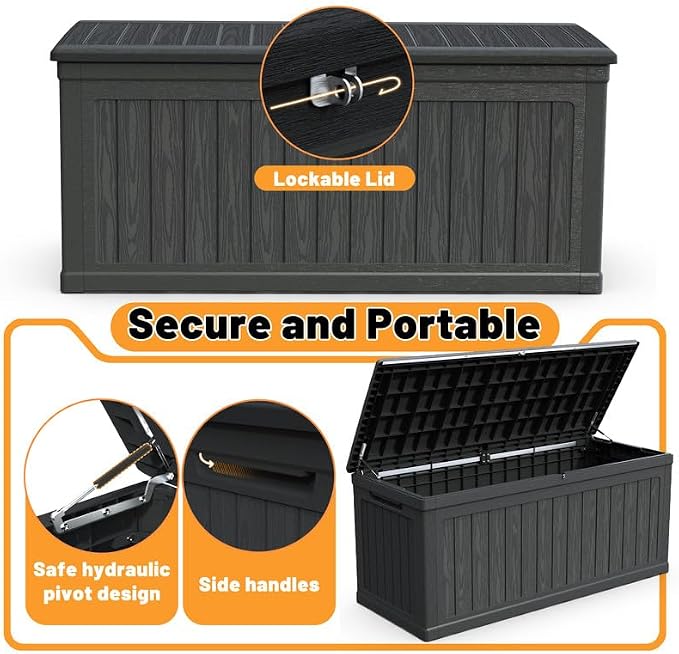 260 Gallon Outdoor Storage Deck Box - Waterproof Resin with Lock, Heavy Duty Storage for Patio Furniture, Cushions, Garden Tools & Pool Equipment