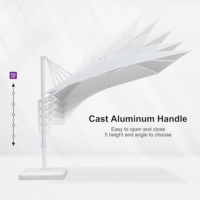 PURPLE LEAF 9' X 12' Right-left Tilt Patio Umbrella Swivel White Cantilever Umbrella with Tilt Aluminum Outdoor Umbrella with 360° Rotation for Deck Pool Garden, White