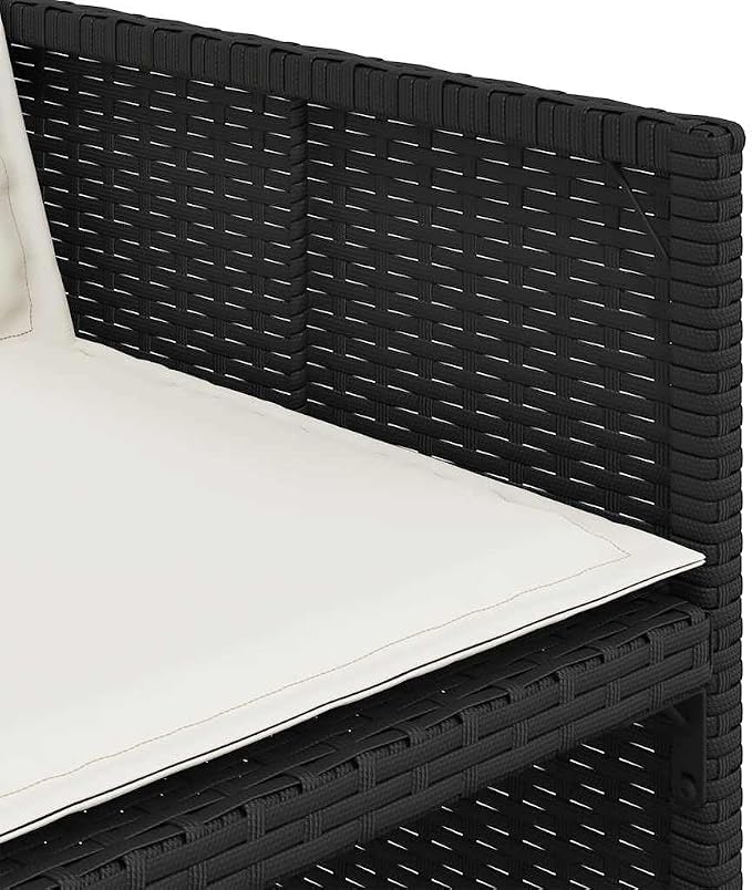 17 Piece Patio Dining Set with Cushions Black Poly Rattan Outdoor Table and 16 Folding Chairs with Removable Washable Covers for Garden Backyard Entertaining