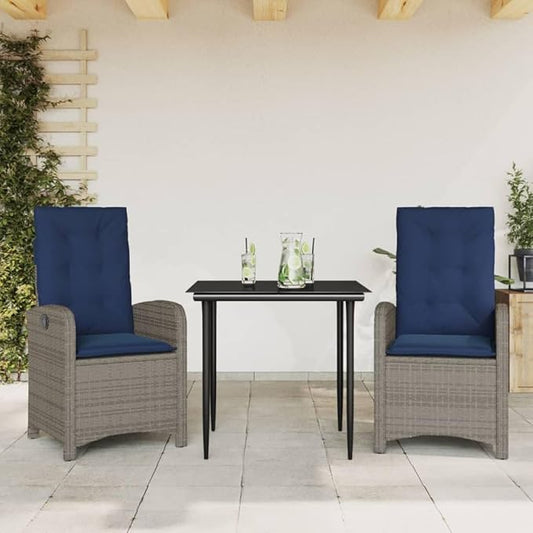 Backyard Furniture Patio Conversation Sets Outdoor Seating 3 Piece Patio Dining Set with Cushions Gray Poly Rattan Suitable for Gardens, Balconies, Decks