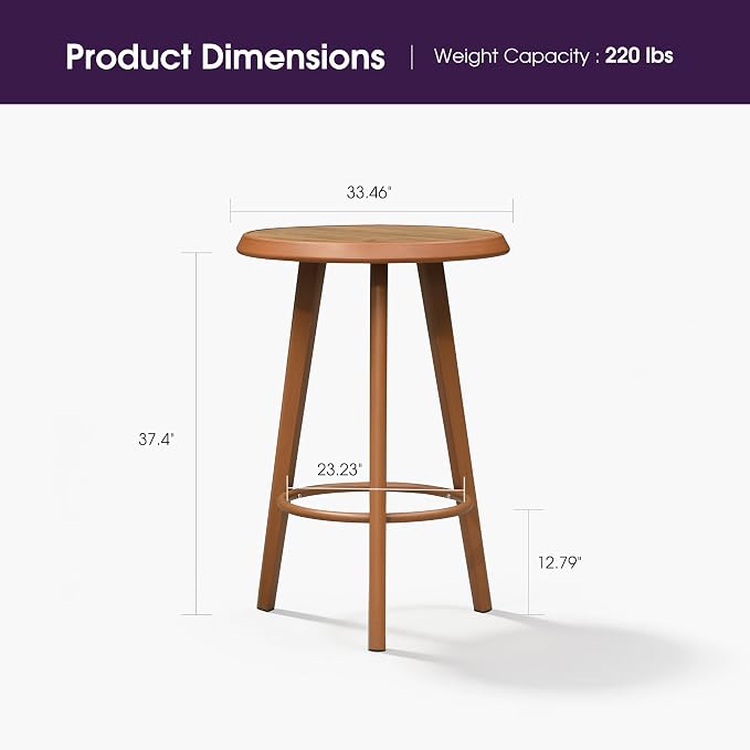PURPLE LEAF Counter Height Table Patio Round Table Dining Coffee Kitchen Breakfast Bistro Outdoor Pub Bar Table for Garden Balcony, Deep Teak