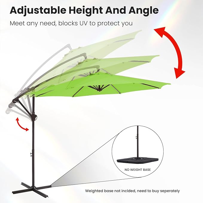 10FT Patio Umbrella, Outdoor Offset Cantilever Umbrella with Sturdy 8 Ribs, Easy Tilt Adjustment for Backyard Pool Garden,Apple Green