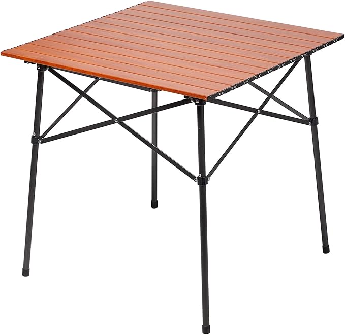 Portal Lightweight Aluminum Folding Square Table Roll Up Top 4 People Compact Table with Carry Bag for Camping, Picnic, Backyards, BBQ, Brown