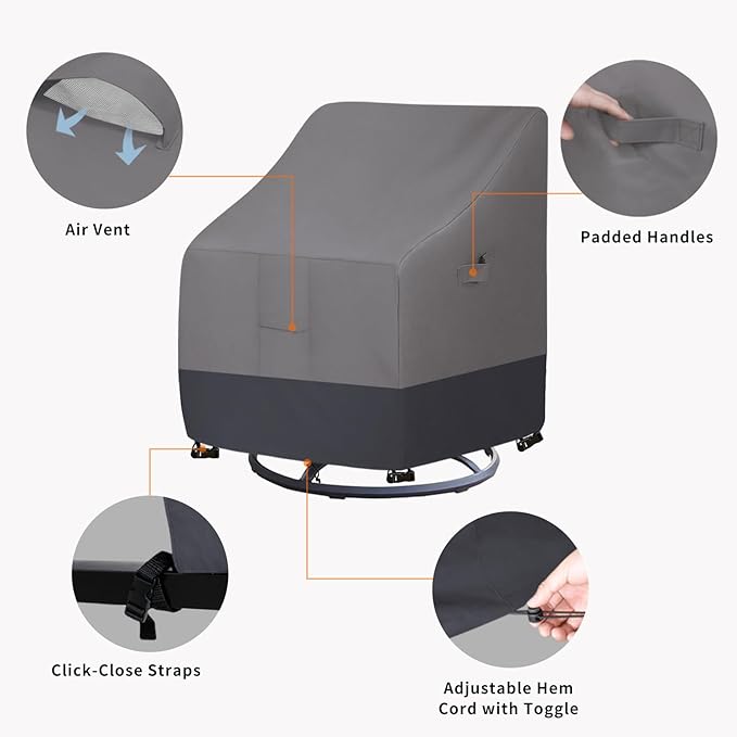 Easy-Going Outdoor Swivel Chair Cover Waterproof, Heavy Duty Patio Chair Cover, Windproof Outdoor Furniture Cover with Air Vent (2 Pack-33Wx35Dx38.5H inch, Gray/Dark Gray)