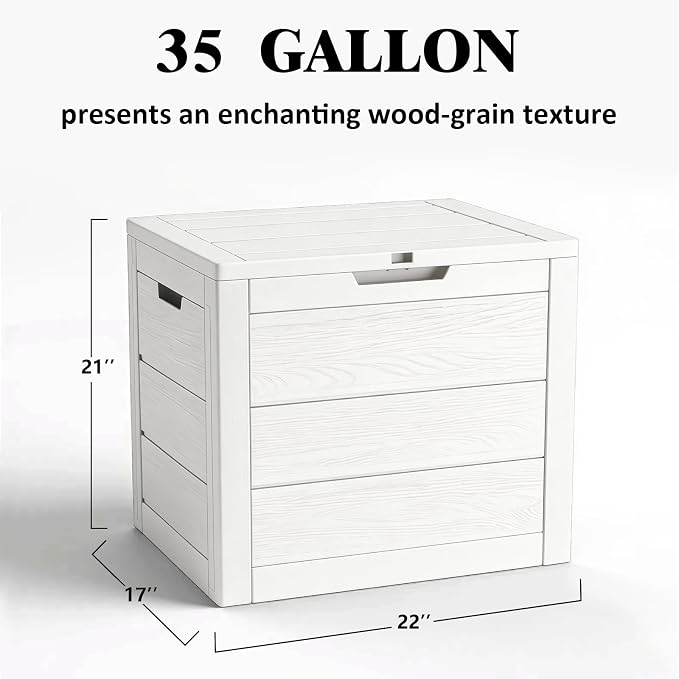 35 Gallon Deck Box, Lockable Waterproof Resin Storage Box for Patio, Indoor & Outdoor Use, for Cushions, Accessories, Package Delivery & Garden Tools,Beige