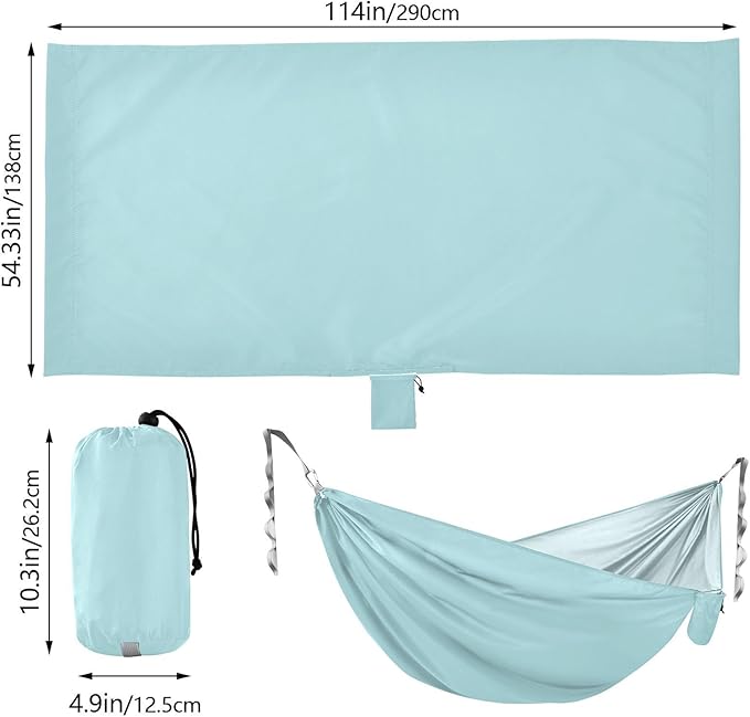 Powder Blue Solid Color Pure Plain 330lb Capacity Outdoor Hammocks with Tree Straps Cloth Hammock for Outside Patio Backyard Poolside hamaca de Algodon para Jardin