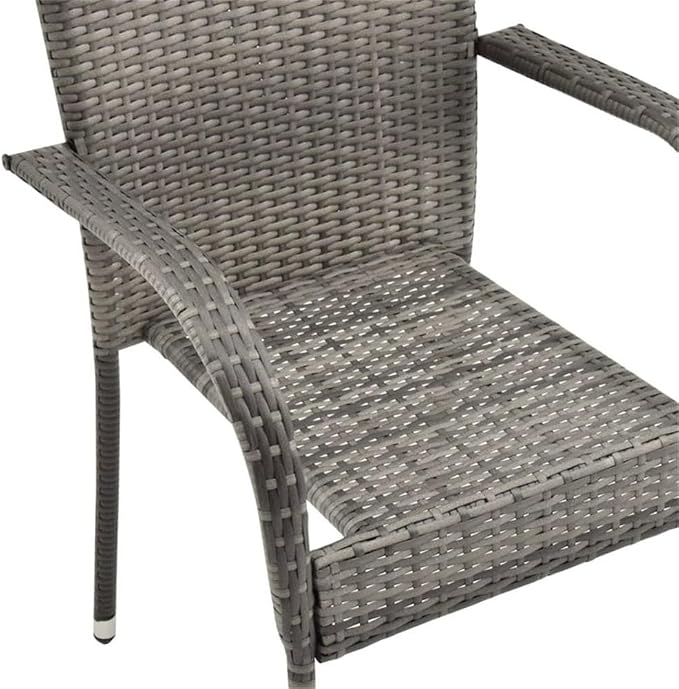 Afuera Living 5-Piece PE Rattan Patio Dining Set, Powder-Coated Steel, Gray Finish, Includes Rectangular Table and 4 Stackable Chairs, Weather-Resistant Outdoor Furniture for Garden, Balcony, or Patio