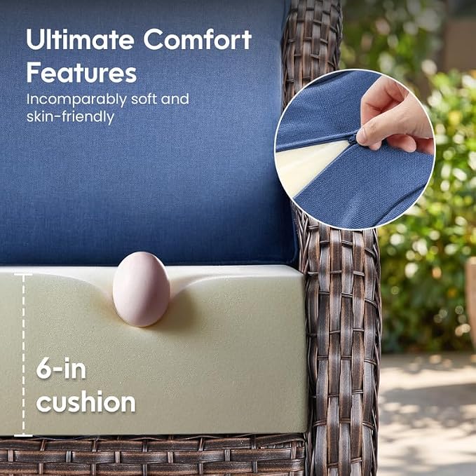 Luxury 22*24*6in Outdoor Patio Cushions, 1 Piece Navy Blue Outdoor Cushion | 6'' Thick Outdoor Cushions, Water-Resistant, Reversible, Removable Cover, for Patio Chairs Sofa Couch Loveseat
