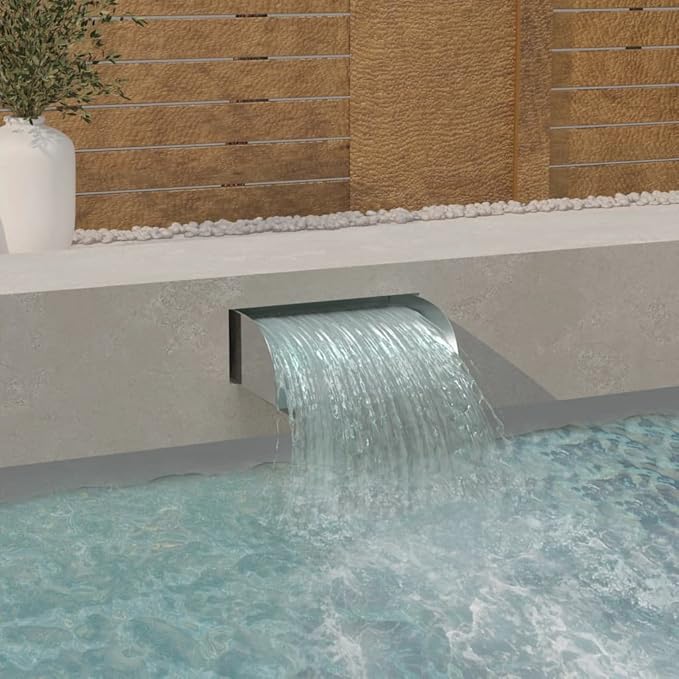 Stainless Steel Waterfall Spillway 17.7 Inch for Garden Pond Swimming Pool Decorative Water Feature Fountain Blade Brushed Silver