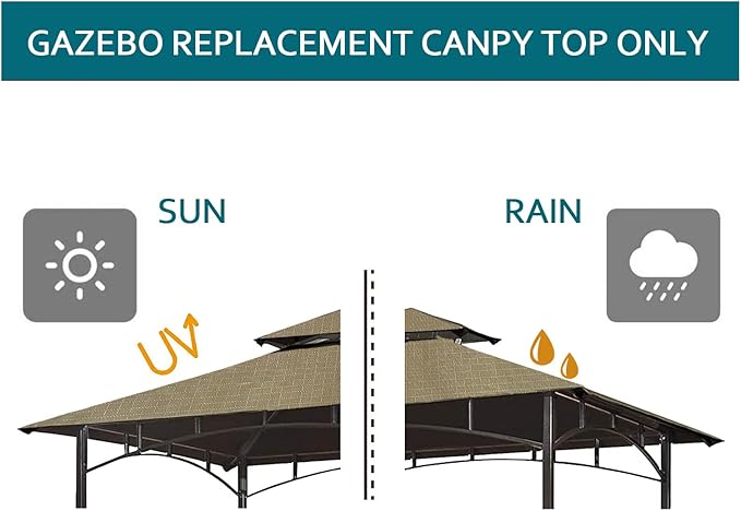 Grill Gazebo Replacement Canopy Top - Wonwon 5x8 Gazebo Roof Double Tiered Outdoor BBQ Roof Cover Grill Shelter Only Fit for Model L-GG001PST-F (Khaki Ripstop)