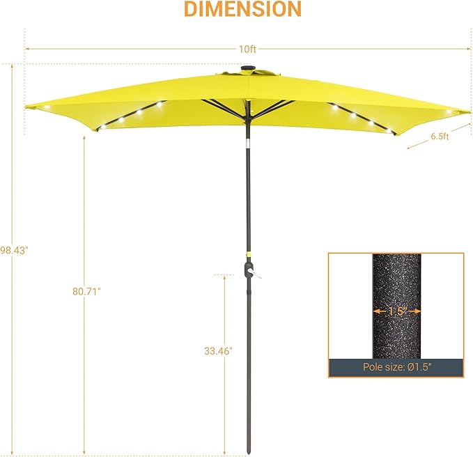 Rectangle Patio Umbrella with Solar Lights, 10 x 6.5ft Rectangular Outdoor Umbrella Table Market Patio Umbrella with Push Button Tilt and Crank for Garden, Deck, Backyard, Pool