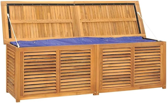 Rustic Teak Garden Storage Box 68.9x68.9x21.7 in Solid Wood Outdoor Storage Chest Brown for Patio Balcony Backyard