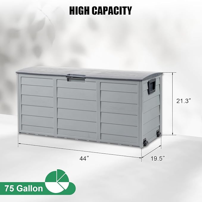 VINGLI 75 Gallon Outdoor Storage Box, Patio Deck Box Furniture with Lockable Design, Plastic Storage Containers with Lid for Garden | Pool | Balcony | Yard, Grey