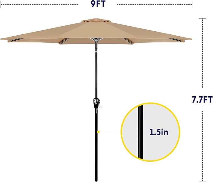 iPower 9ft Patio Umbrella Outdoor Table Umbrellas with 8 Sturdy Ribs, Push Button Tilt and Crank for Yard, Pool and Garden