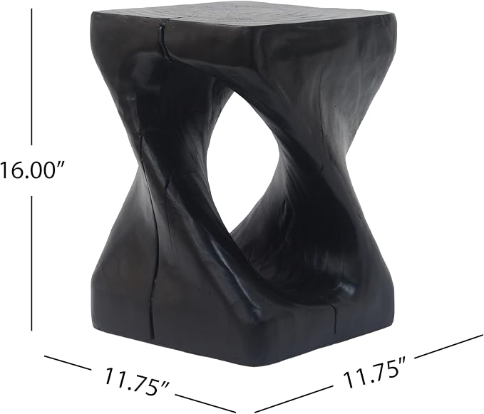 Faux Concrete Side Table Outdoor Faux Stone End Table, Round Outdoor Accent Tables, Garden Stool Plant Stand for Porch, Backyard, 11.75" x 11.75" x 16", Black