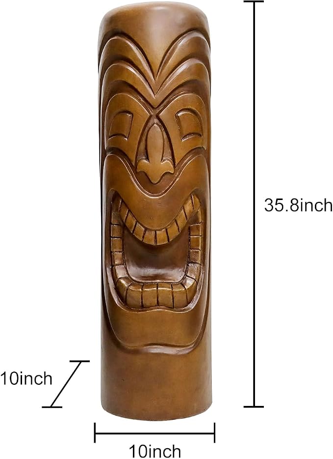 SKYFIRE Outdoor Decorative Statues - 35.8”H The Grande Tiki God Kanaloa Teeth Indoor Ornamental Outdoor Statues for Garden, Patio, Backyard, Lawn, House, Office Decor -Concrete, Wood Tone Finish