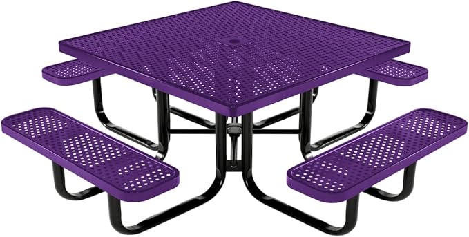 COATEDOUTDOORFURNITURE Heavy-Duty Portable Outdoor Kids Table with Umbrella Hole, Punched Steel Kids Picnic Table, Commercial-Grade, Made in America (46 in, Square, Childrens, Textured Purple)