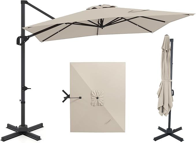 Tangkula 11 x 9 FT Patio Umbrella, Large Offset Cantilever Outdoor Umbrella with Aluminum Pole, 360 Degree Rotation, Tilt Adjustment, 8 Sturdy Ribs, Air Vent & Cross Base for Backyard Pool Garden Deck (Beige, 11x9 FT)
