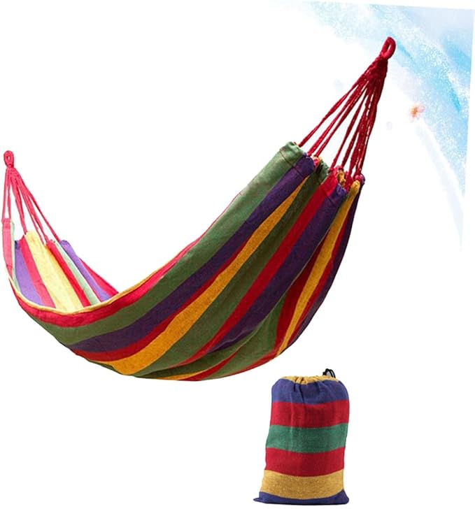 Abaodam Double Thickened Canvas Outdoor Hammock Swing Bed with Two Binding Ropes and Carry Bag Red Lightweight Camping Relaxation for Two Persons