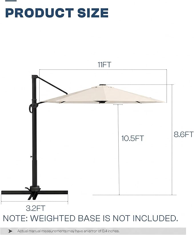 11 FT Round Cantilever Umbrella,Easy Tilt, Fade Resistant & 360° Rotation, Offset for Pool Deck Backyard Patiooff-white (Base not Included)