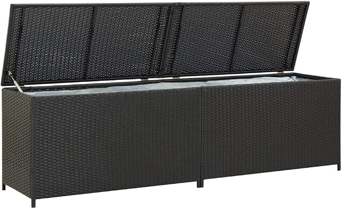 Garden Storage Box Indoor/Outdoor Storage Container and Gardening Tools - Store Items on Patio, Garage, Yard.Poly Rattan 78.7"x19.6"x23.6" Black