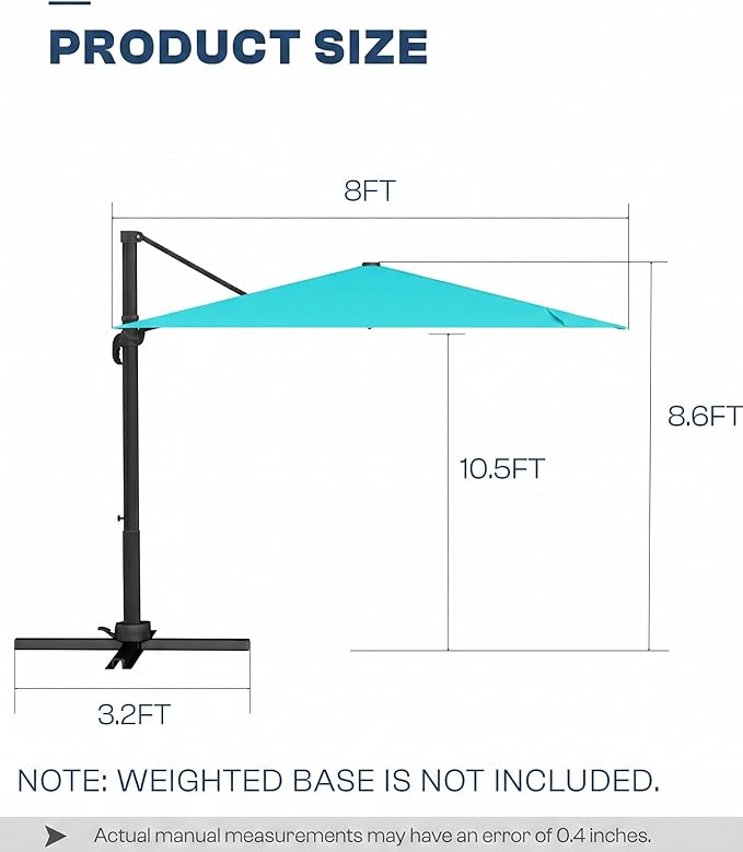 8' X 8' Patio Umbrella, Cantilever Umbrella with 360°Rotation, Offset Patio Umbrella with Easy Tilt & Fade Resistance for Pool Deck Garden Backyard, Peacock Blue (Base not Included)