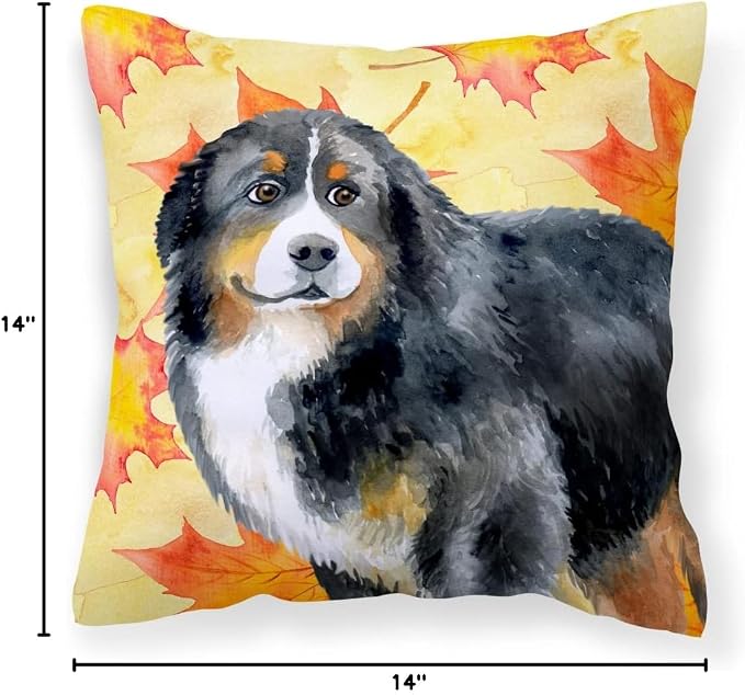 Caroline's Treasures BB9906PW1414 Bernese Mountain Dog Fall Fabric Decorative Pillow, Yellow Machine Washable, Indoor Outdoor Decorative Pillow for Couch, Bed or Patio, 14Hx14W