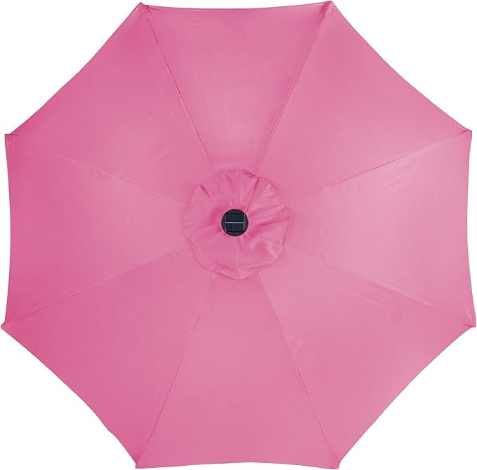 Northlight 9ft Solar Lighted Outdoor Patio Market Umbrella with Hand Crank and Tilt, Pink