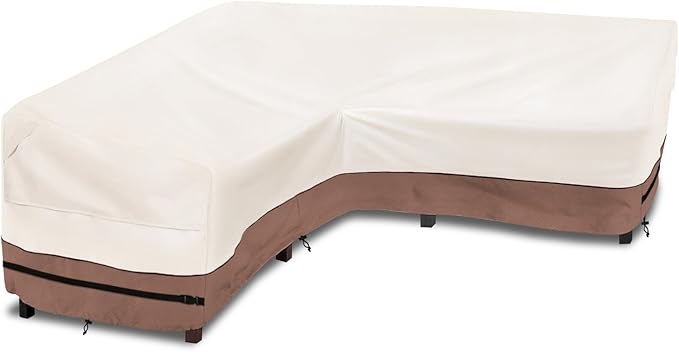 okcool Outdoor Sectional Sofa Cover Waterproof V Shaped Patio Furniture Covers for 5-Seater Outdoor Sectional Furniture Couch 85"(85''L) x 33.5''D x 31''H, Beige & Brown