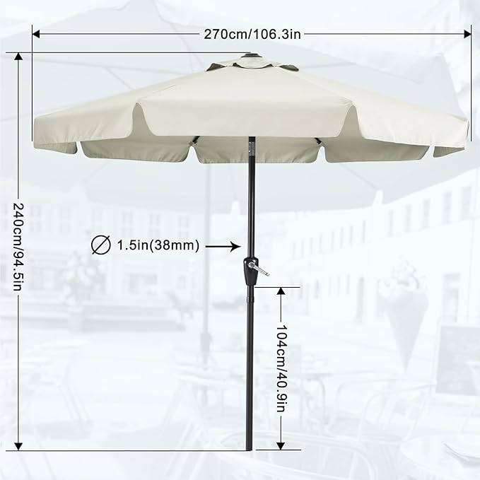 MASTERCANOPY 9ft Patio Umbrella with Valance, Crank and Tilt – 8 Ribs Outdoor Market Umbrella, UV/Fade Resistant, Waterproof Canopy with Wind Vent for Garden, Deck, Backyard, Pool (Light Beige)