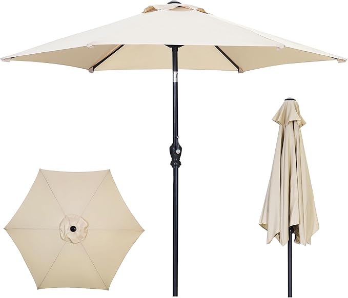 7.5FT Patio Umbrella, Outdoor Table Umbrella, Market Umbrella with Push Button Tilt and Crank for Garden, Lawn, Deck, Backyard & Pool