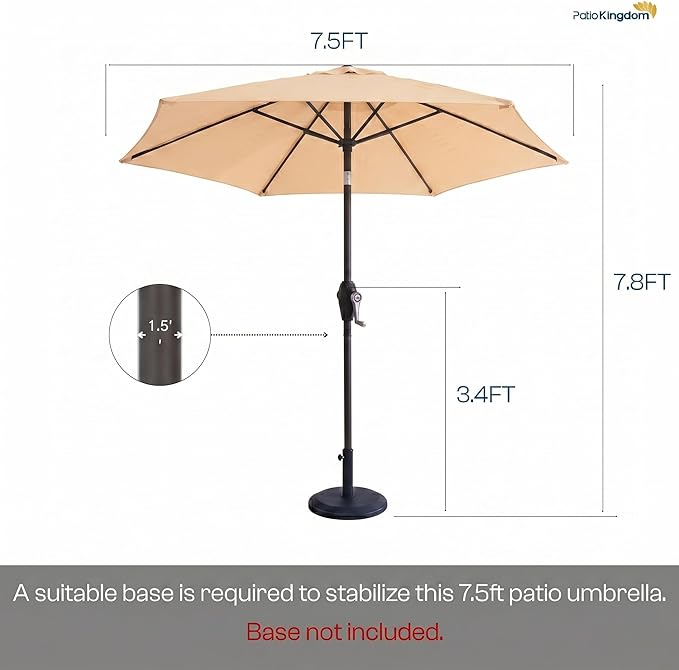 7.5ft Patio Umbrella, Outdoor Table Market Umbrella with Smooth Crank Lift, 6 Windproof Fiberglass Ribs, UPF50+ UV Protection for Deck, Pool, Garden and Backyard