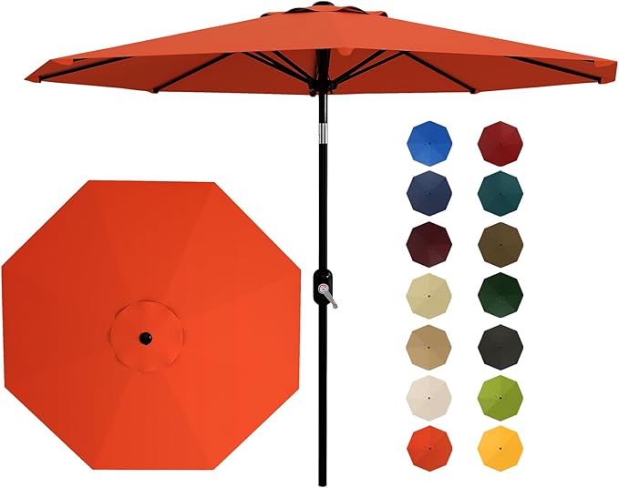 Garvee 9FT Patio Umbrella - Outdoor Table Umbrella with Smooth Crank Lift, Push Button Tilt and 8 Sturdy Ribs - Market Umbrella UV Protection Waterproof for Pool, Deck, Yard, Garden