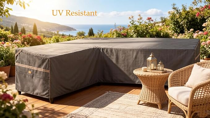Heavy Duty Waterproof Outdoor L-Shaped Sectional Sofa Cover UV Resistant Patio Furniture Covers for Left Facing 4 Seater 58" L/85 R W X 33" D x 31" H Dark Grey