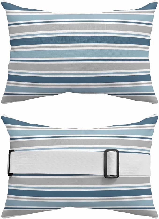 Pack of 4 Outdoor Lumbar Pillow Covers 12x20 Inch, Blue Grey Striped Waterproof Throw Pillow Covers Set, Farmhouse Stripes Modern Abstract Art Outside Decorative Cushion Cases for Patio Porch Car