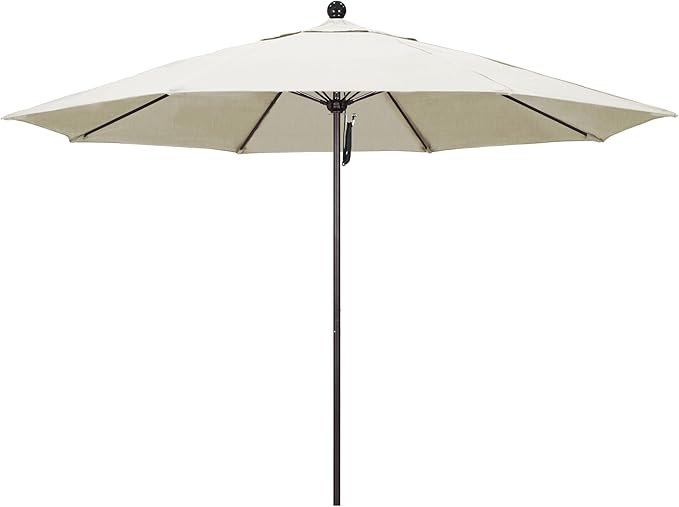 California Umbrella 11Ft Commercial Grade Sunbrella Fabric Market Umbrella, Pulley Lift, Aluminum/Fiberglass, 2mm pole wall, Bronze Frame, Canvas Fabric