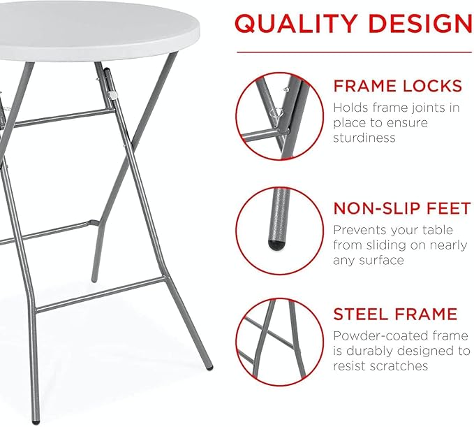 PRO&Family 32 Inch Round Cocktail Table - White Tall Foldable Bar Height Folding Table for Parties