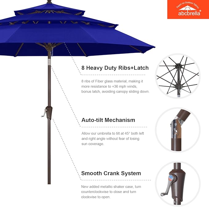 ABCCANOPY 5-Year 10-Year No Fading 9FT 3 Tiers Patio Umbrella, Outdoor Table Umbrella with 8 Sturdy Ribs for Deck, Backyard, Garden, Yard