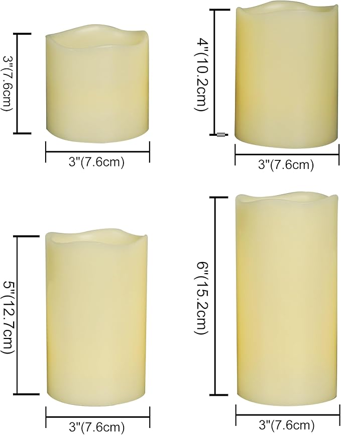 CANDLE CHOICE Real Wax Battery Operated Flameless Candles with Remote Automatic Daily Cycle Timers Realistic Flickering Electric LED Pillars Wedding Party Halloween Christmas Decorations 4 Pack Ivory