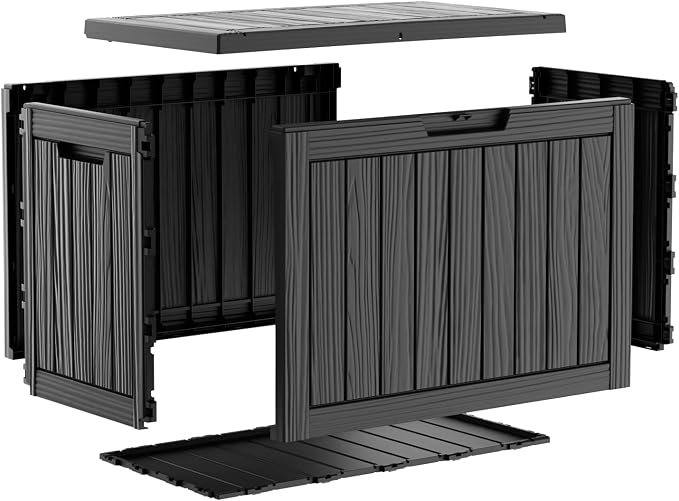Vixzen 55 Gallon Deck Boxes Outdoor Waterproof, Lockable Resin Storage Box with lid for Furniture Cushions, Weatherproof Containers Outside Storage Boxes for Garden Patio Pool Tools(Black, 50 Gallon)