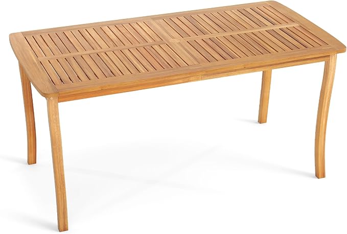 Tangkula 63-Inch Acacia Wood Outdoor Dining Table, 4-6 People Rectangle Patio Table with Umbrella Hole & Slatted Tabletop, Outside Table for Backyard, Garden, Porch, Deck