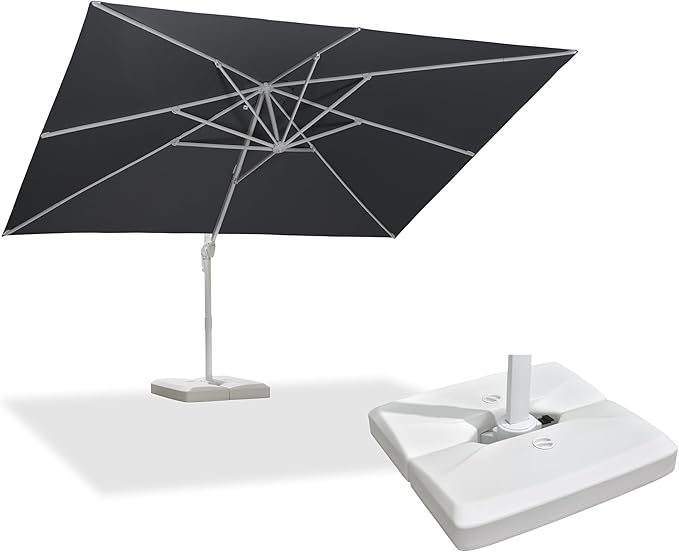 PURPLE LEAF 10' × 13' Patio Umbrella With Base White Cantilever Umbrella Square Outdoor Offset Umbrella Windproof with 360° Rotation for Garden Deck Pool, Light Grey