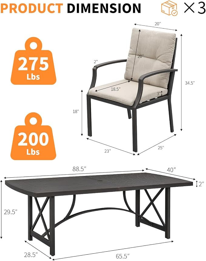 9 Pieces Outdoor Patio Dining Set, Never Rusts Aluminum Patio Table and Chairs Set, 8 Person Outdoor Dining Table Set Patio Furniture Set for Garden, Backyard, Deck, Gunmetal