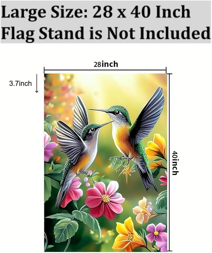 House Flags for Outside 28 x 40 Double Sided, Burlap Large Spring Summer Garden Flag Hummingbird Flowers Outdoor Flags Seasonal Farmhouse Yard Patio Porch Décor
