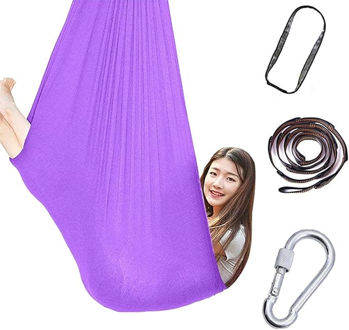 Physical Sensory Swing Chair for Bedroom，Breathable Snuggle Hammock Set Indoor Outdoor Kids Toys Play for Autism ADHD Vestibular System Exercise (Color : Light Purple, Size : 150x280cm/59x110in)
